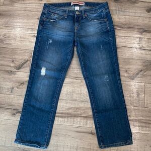 GAP Women's Boyfriend Straight Leg Jean Distressed Grunge Dark Blue Denim (P48)